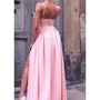 Sexy Pleating V-neck A-line Spaghetti Straps Long Evening Gown Prom Dresses with High Slit ,MB201