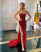 Sexy Burgundy Sparkle Strapless High Slit Evening Gown Long Prom Dresses,MB308