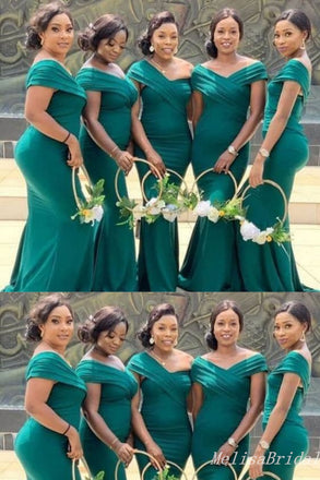 Off Shoulder Green Mermaid Long Bridesmaid Dresses ,BD202