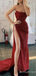 Sexy Burgundy Sparkle Strapless High Slit Evening Gown Long Prom Dresses,MB308