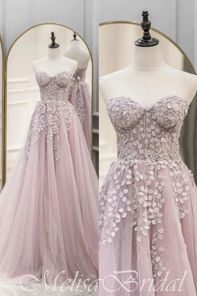 Purple Pink Strapless Sweetheart A-Line Evening Gown Maxi Long Evening Party Prom Dresses ,MB624