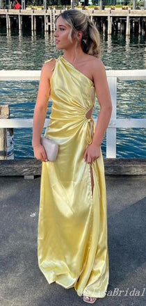 Elegant One Shoulder Sheath Yellow Evening Gown Long Formal Dresses Prom Dresses,MB405