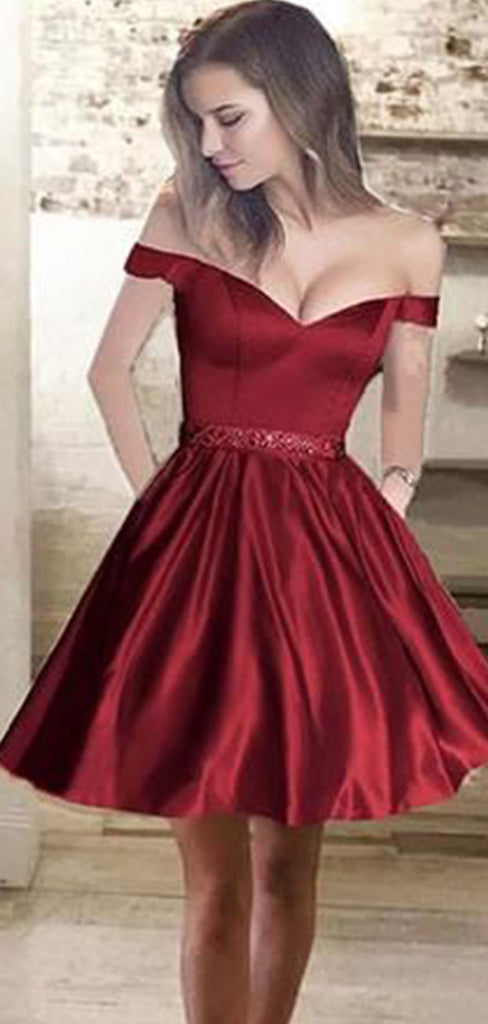 Sexy Off-the-shoulder Sweetheart A-line Short Homecoming Dresses with Pleats, HD251