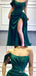 Sexy Green Off the Shoulder High Slit A-line Evening Gown Long Prom Dresses with Pleats,MB306