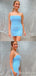 Elegant Blue Beaded Mermaid Spaghetti Straps Short Tight Homecoming Dresses With Pleats, HD325