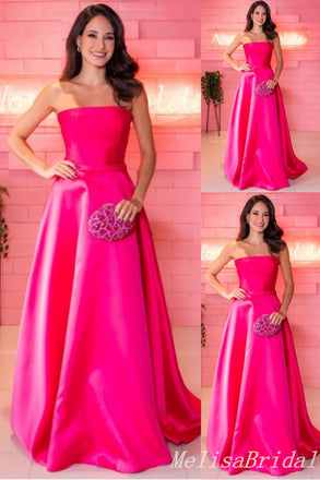 Strapless Hot Pink A-line Evening Gown Maxi Long Evening Party Prom Dresses,MB744