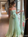 Elegant Green Spaghetti Straps A-Line Straight Neck Evening Gown Maxi Long Formal Dresses Prom Dresses With Bow Knot,MB521