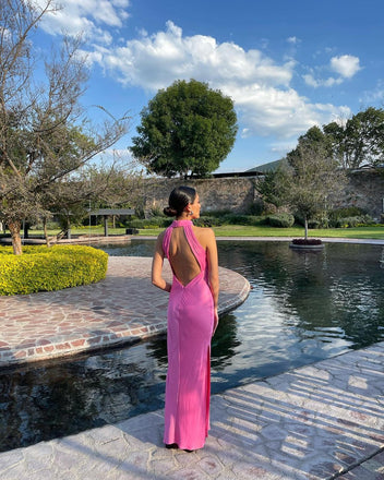 Elegant Pink Mermaid Sleeveless Side Slit Evening Prom Dresses,MB137