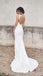 Elegant White Open Back Mermaid Plunging Long Wedding Dresses With Trailing,WD71