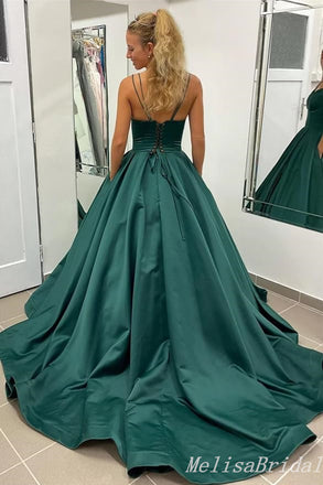 Elegant Sexy Spaghetti Straps A-Line Evening Gown Maxi Long Formal Dresses Prom Dresses Ball Gown ,MB447