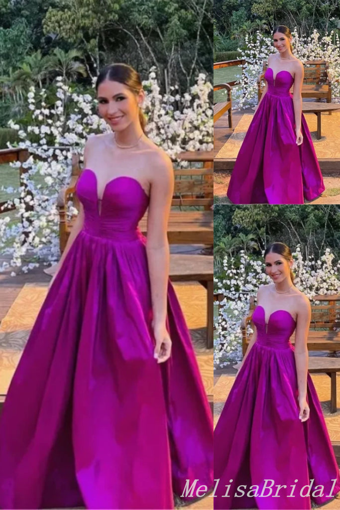 Strapless Sweetheart Hot Pink A-line Evening Gown Maxi Long Evening Party Prom Dresses,MB745