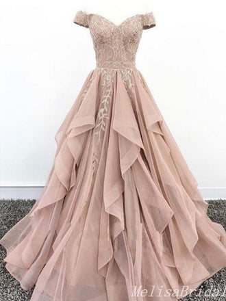 Gorgeous Elegant Dark Pink Off-The-Shoulder Sweetheart A-Line Lace Appliques Layer Evening Gown Maxi Long Formal Dresses Prom Dresses With Ruffles,MB494