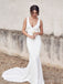 Elegant White Open Back Mermaid Plunging Long Wedding Dresses With Trailing,WD71