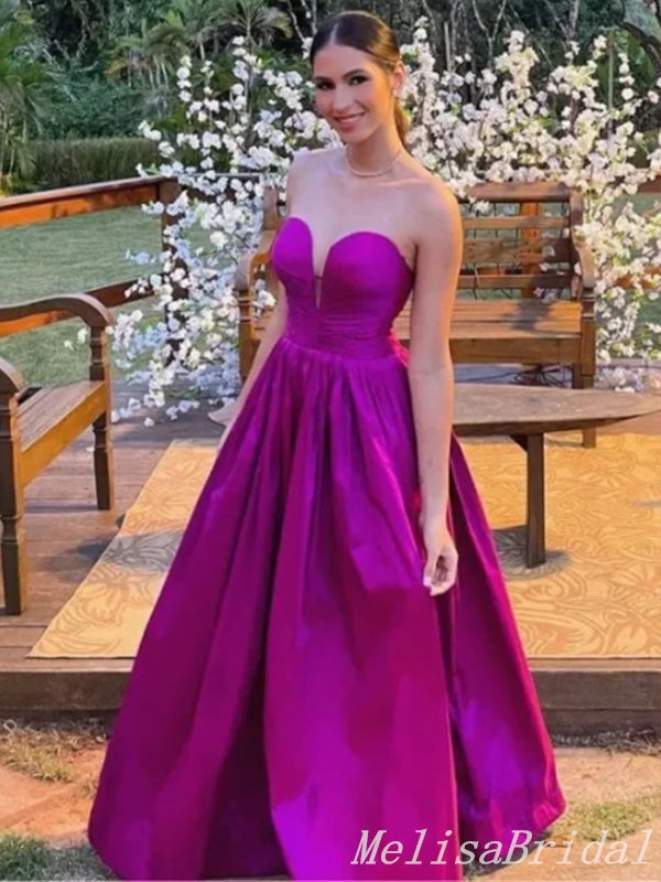 Strapless Sweetheart Hot Pink A-line Evening Gown Maxi Long Evening Party Prom Dresses,MB745