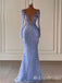 Purple Plunging Long Sleeves Mermaid Evening Gown Long Evening Party Prom Dresses,MB826