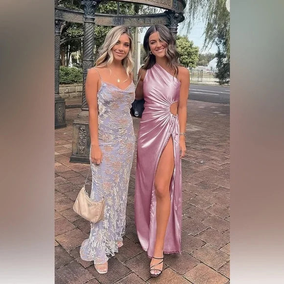 Sexy Unique Pink One Shoulder Mermaid Long Prom Dresses,MB34