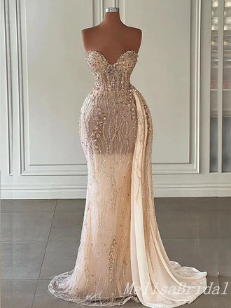 Stylish Pear Pink Strapless Sweetheart Mermaid Evening Gown Long Evening Party Prom Dresses,MB827