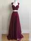 Two Pieces Burgundy Sweetheart Sheer Corset A-Line Evening Gown Maxi Long Formal Dresses Prom Dresses,MB541