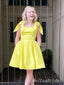 Elegant Yellow Spaghetti Straps Simple Cheap A-Line Short Homecoming Dresses, HD215