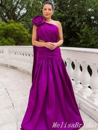 Grape One Shoulder A-line Evening Gown Maxi Long Evening Party Prom Dresses ,MB746