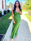 Elegant Green V Neck Lace Up Back Mermaid Sleeveless Evening Prom Dresses,MB138