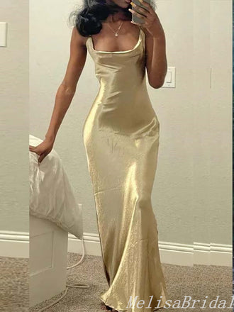 Sexy Spaghetti Straps Sheath Straight Neck Evening Gown Maxi Long Formal Dresses Prom Dresses ,MB474