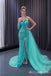 Shiny Green Strapless One Sleeve Sweetheart Mermaid Party Dress Long Prom Dresses to Impress ,MB963