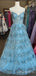 A-Line Sparkle Blue Spaghetti Straps Evening Gown Maxi Long Formal Dresses Prom Dresses,MB564