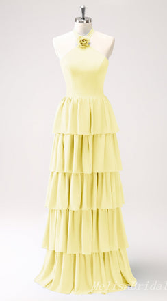 Daffodil Layer A-line Halter Evening Gown Maxi Long Evening Party Prom Dresses ,MB794