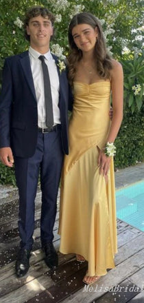 Elegant Strapless Yellow A-Line Evening Gown Maxi Long Formal Dresses Prom Dresses,MB449