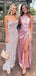 Sexy Unique Pink One Shoulder Mermaid Long Prom Dresses,MB34