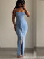 Sexy Spaghetti Straps Mermaid Straight Neck Evening Gown Maxi Long Formal Dresses Prom Dresses With Front Slit ,MB475