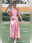 Sexy Unique Pink One Shoulder Mermaid Long Prom Dresses,MB34