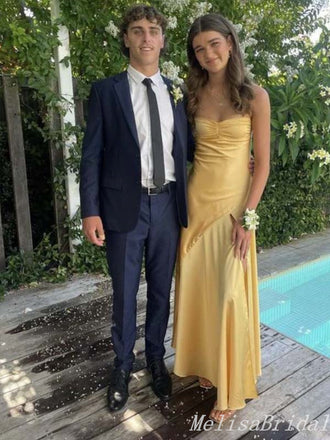 Elegant Strapless Yellow A-Line Evening Gown Maxi Long Formal Dresses Prom Dresses,MB449