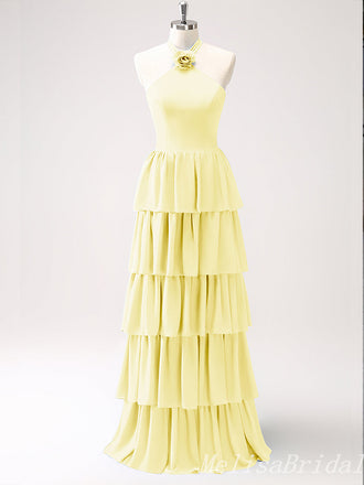 Daffodil Layer A-line Halter Evening Gown Maxi Long Evening Party Prom Dresses ,MB794