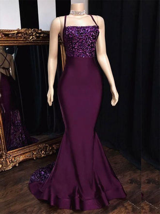 Sparkle Burgundy Spaghetti Straps Lace Up Back Mermaid Evening Gown Maxi Long Evening Party Prom Dresses ,MB720