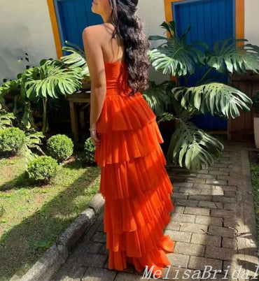 Orange Strapless Layer Sweetheart A-Line Evening Gown Maxi Long Evening Party Prom Dresses ,MB650