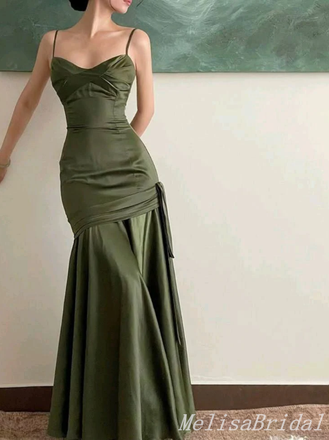 Olive Spaghetti Straps Sweetheart Mermaid Evening Gown Maxi Long Evening Party Prom Dresses ,MB593