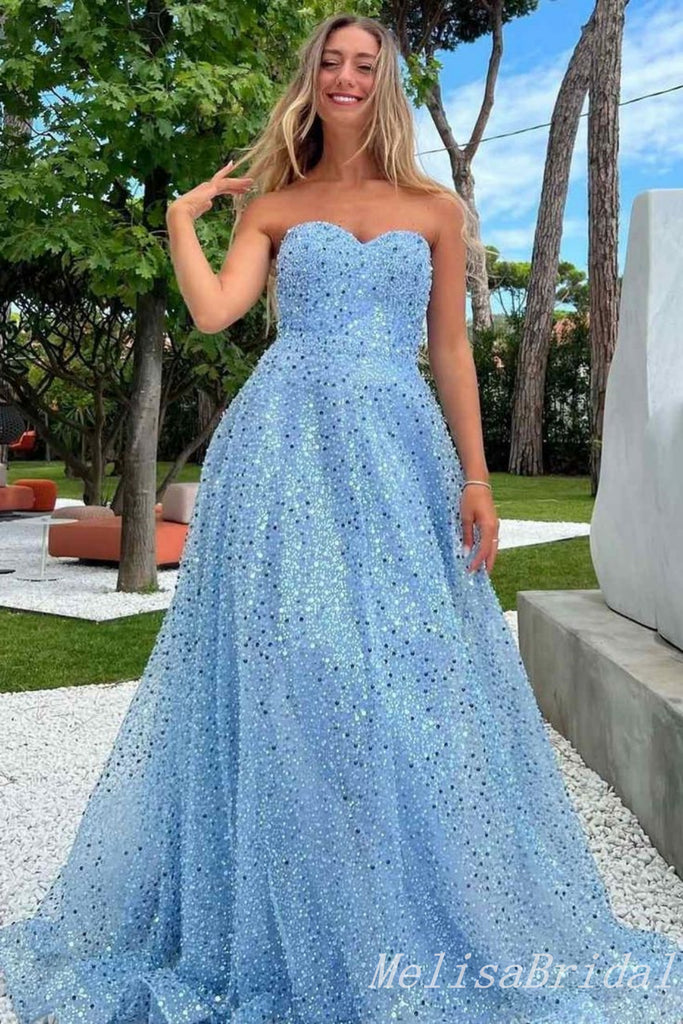 Gorgeous Strapless Sweetheart A-line Party Dress Long Prom Dresses to Impress ,MB1029