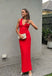 Elegant Red Halter V Neck Mermaid Sleeveless Evening Prom Dresses,MB141
