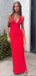 Elegant Red Halter V Neck Mermaid Sleeveless Evening Prom Dresses,MB141
