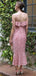 Elegant Unique Pink Ruffle Spaghetti Strap Side Slit Mermaid Long Prom Dresses,MB36