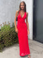Elegant Red Halter V Neck Mermaid Sleeveless Evening Prom Dresses,MB141