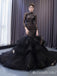 Sexy Long Sleeves Ruffles Mermaid Party Dress Long Prom Dresses to Impress with Trailing  ,MB964