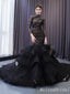 Sexy Long Sleeves Ruffles Mermaid Party Dress Long Prom Dresses to Impress with Trailing  ,MB964