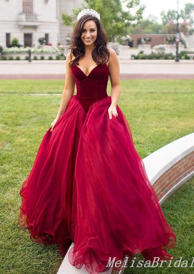 Elegant V-Neck A-Line Sheer Corset Evening Gown Maxi Long Formal Dresses Prom Dresses With Tulle,MB526