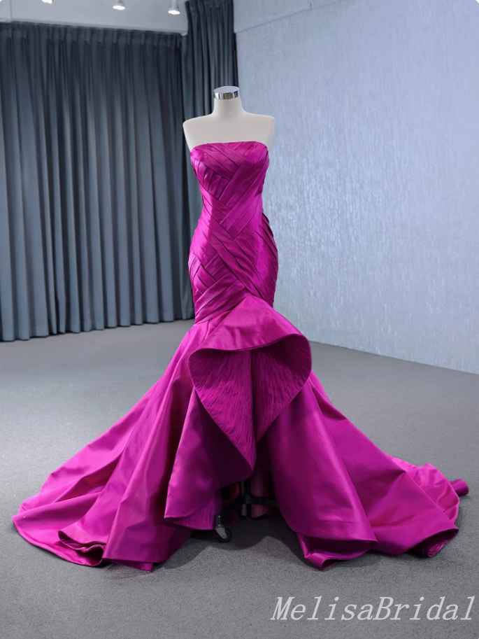 Sexy Hot Pink Strapless  Mermaid Party Dress Long Prom Dresses to Impress with Trailing  ,MB965