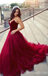 Elegant V-Neck A-Line Sheer Corset Evening Gown Maxi Long Formal Dresses Prom Dresses With Tulle,MB526