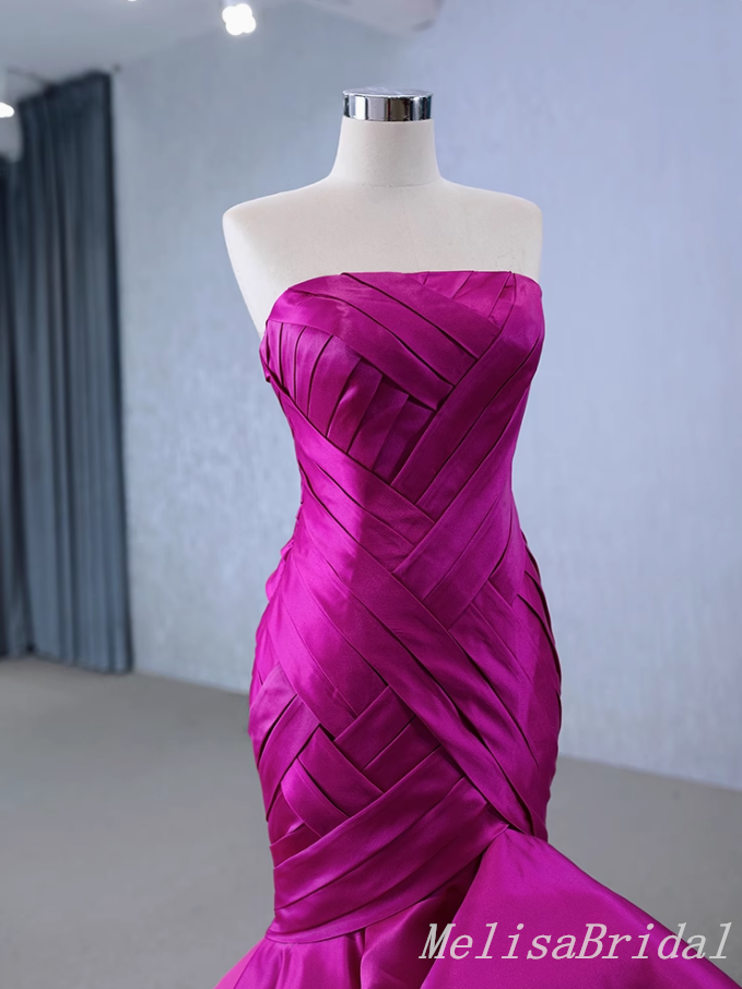 Sexy Hot Pink Strapless  Mermaid Party Dress Long Prom Dresses to Impress with Trailing  ,MB965