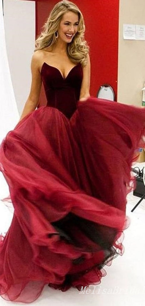 Elegant V-Neck A-Line Sheer Corset Evening Gown Maxi Long Formal Dresses Prom Dresses With Tulle,MB526